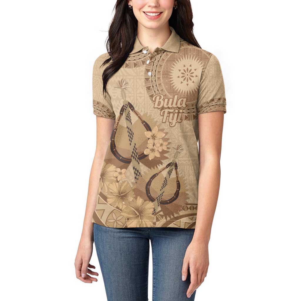 Brown Bula Fiji Women Polo Shirt Fijian Dance Fan Tapa Cloth Pattern LT14 - Polynesian Pride