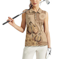 Brown Bula Fiji Women Sleeveless Polo Shirt Fijian Dance Fan Tapa Cloth Pattern LT14 - Polynesian Pride
