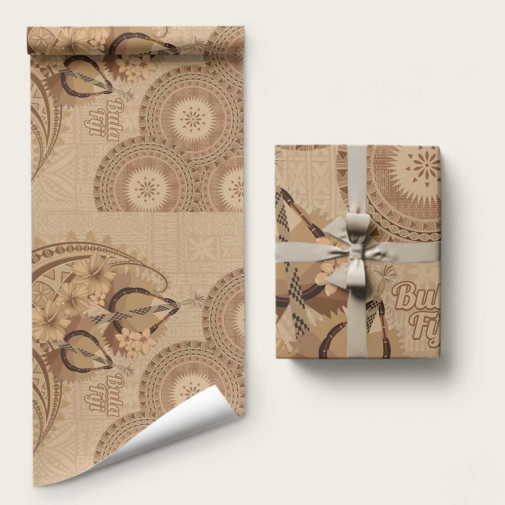 Brown Bula Fiji Wrapping Paper Fijian Dance Fan Tapa Cloth Pattern - Polynesian Pride