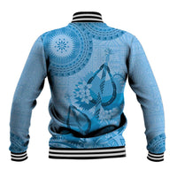 Blue Bula Fiji Baseball Jacket Fijian Dance Fan Tapa Cloth Pattern LT14 - Polynesian Pride
