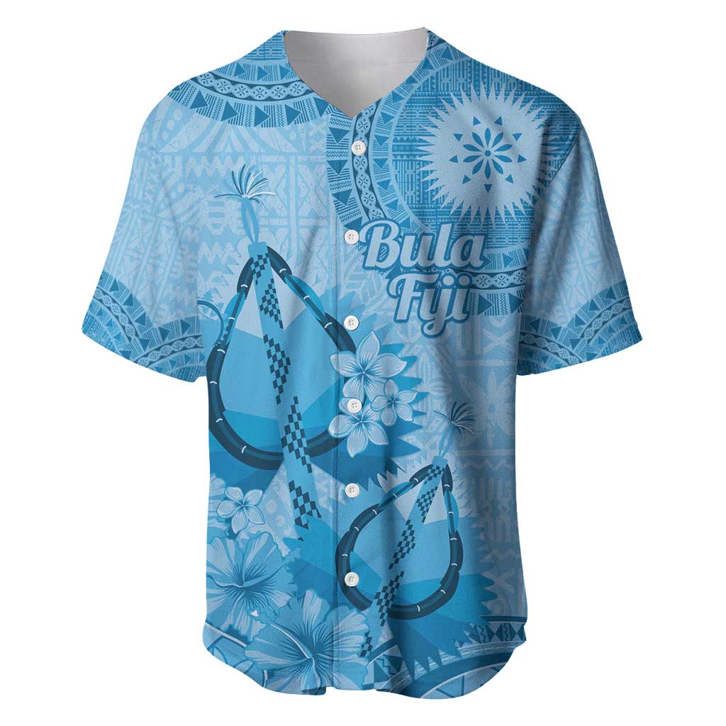 Blue Bula Fiji Baseball Jersey Fijian Dance Fan Tapa Cloth Pattern LT14 Blue - Polynesian Pride
