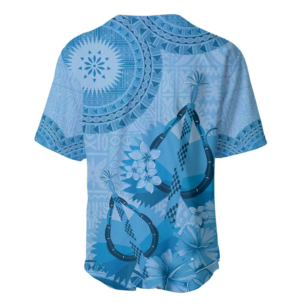 Blue Bula Fiji Baseball Jersey Fijian Dance Fan Tapa Cloth Pattern LT14 - Polynesian Pride