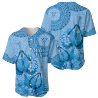 Blue Bula Fiji Baseball Jersey Fijian Dance Fan Tapa Cloth Pattern LT14 - Polynesian Pride