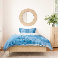 Blue Bula Fiji Bedding Set Fijian Dance Fan Tapa Cloth Pattern