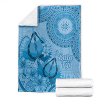 Blue Bula Fiji Blanket Fijian Dance Fan Tapa Cloth Pattern