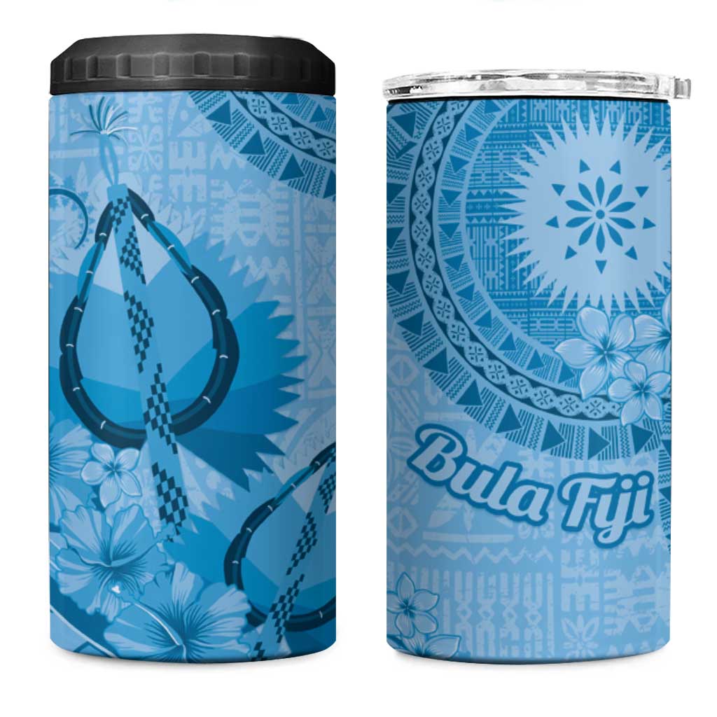 Blue Bula Fiji 4 in 1 Can Cooler Tumbler Fijian Dance Fan Tapa Cloth Pattern LT14 One Size: 16 oz Blue - Polynesian Pride