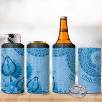 Blue Bula Fiji 4 in 1 Can Cooler Tumbler Fijian Dance Fan Tapa Cloth Pattern LT14 - Polynesian Pride