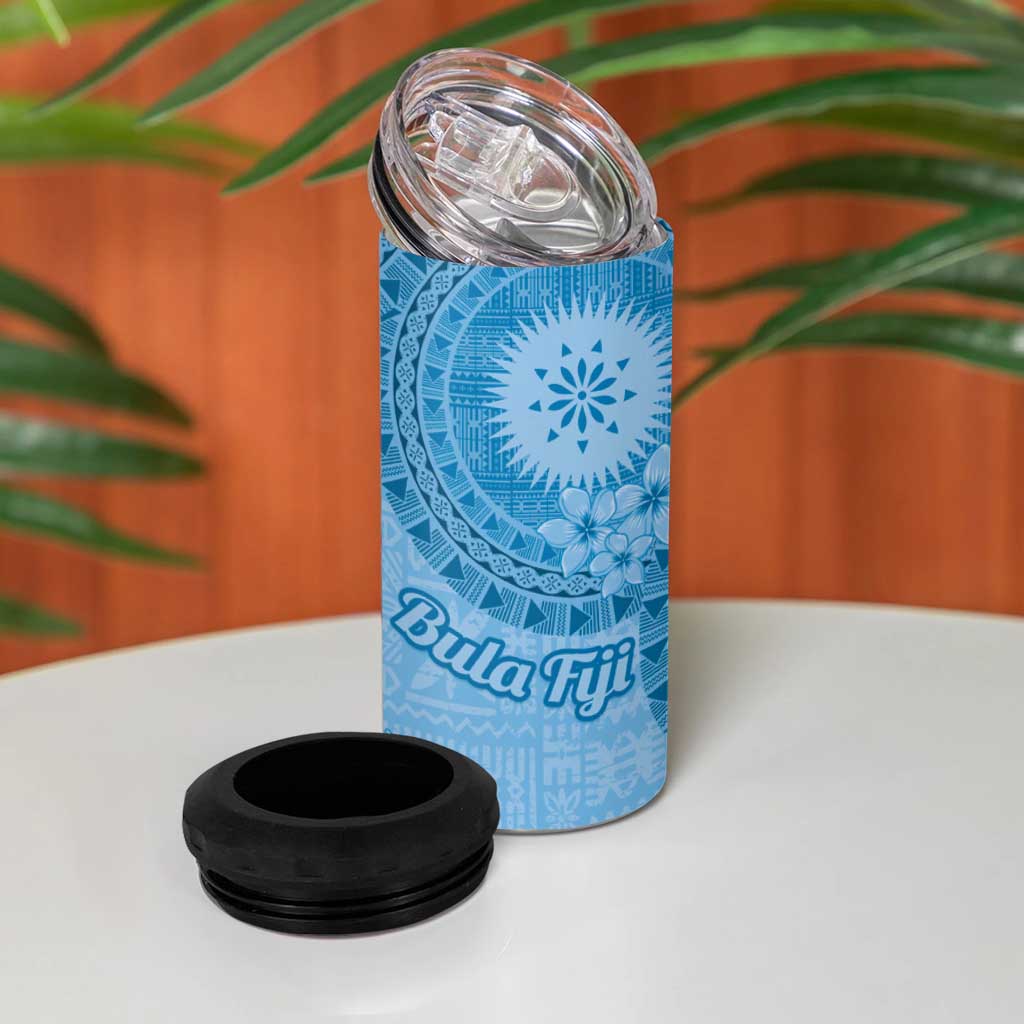 Blue Bula Fiji 4 in 1 Can Cooler Tumbler Fijian Dance Fan Tapa Cloth Pattern LT14 - Polynesian Pride