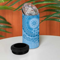 Blue Bula Fiji 4 in 1 Can Cooler Tumbler Fijian Dance Fan Tapa Cloth Pattern LT14 - Polynesian Pride