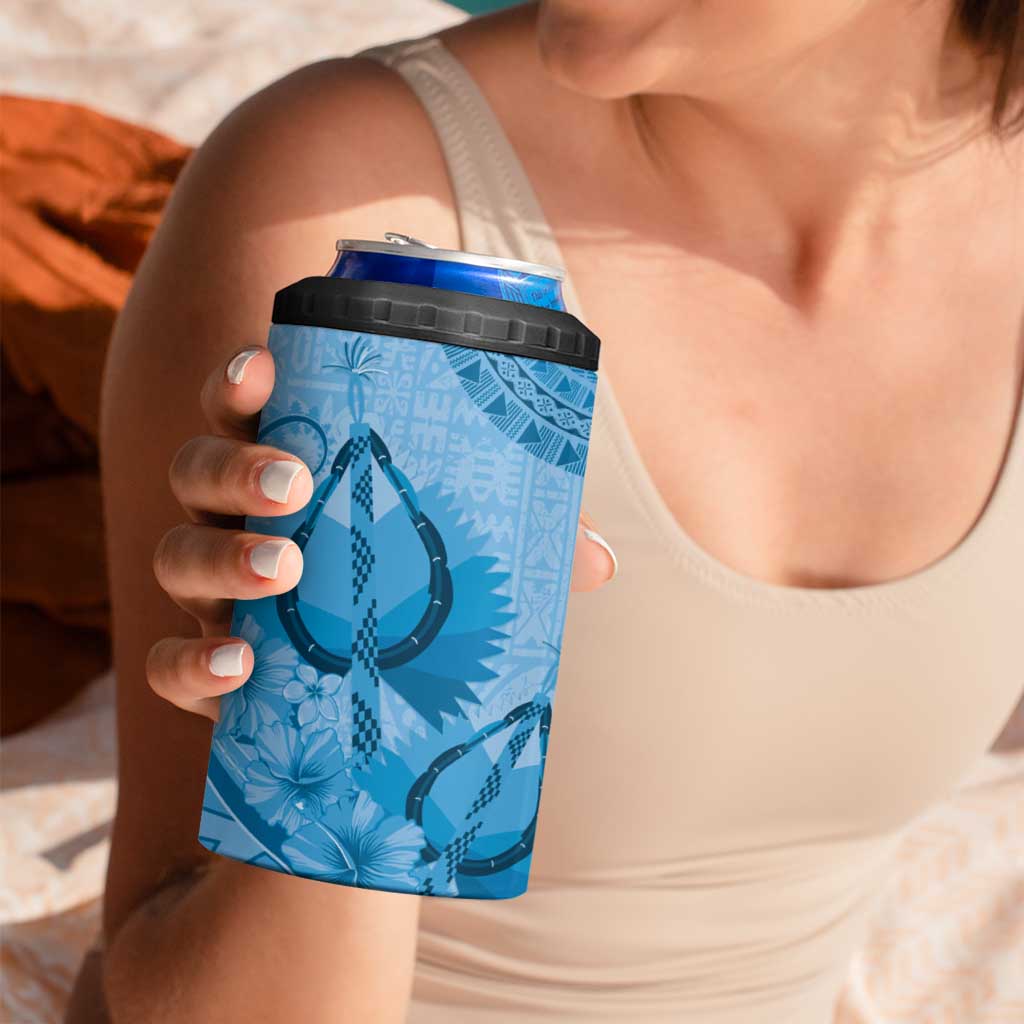 Blue Bula Fiji 4 in 1 Can Cooler Tumbler Fijian Dance Fan Tapa Cloth Pattern LT14 - Polynesian Pride