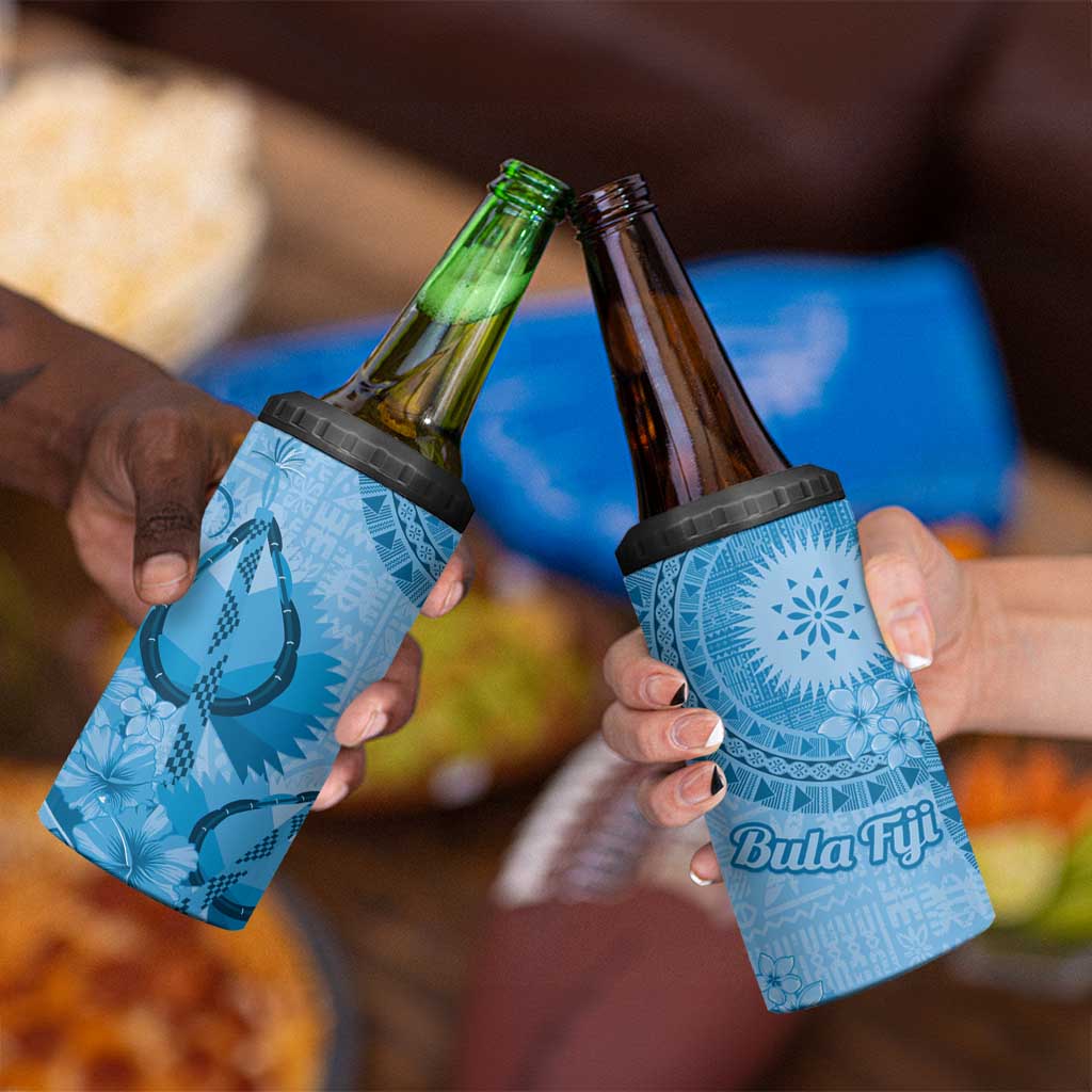 Blue Bula Fiji 4 in 1 Can Cooler Tumbler Fijian Dance Fan Tapa Cloth Pattern LT14 - Polynesian Pride