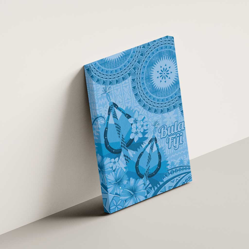 Blue Bula Fiji Canvas Wall Art Fijian Dance Fan Tapa Cloth Pattern