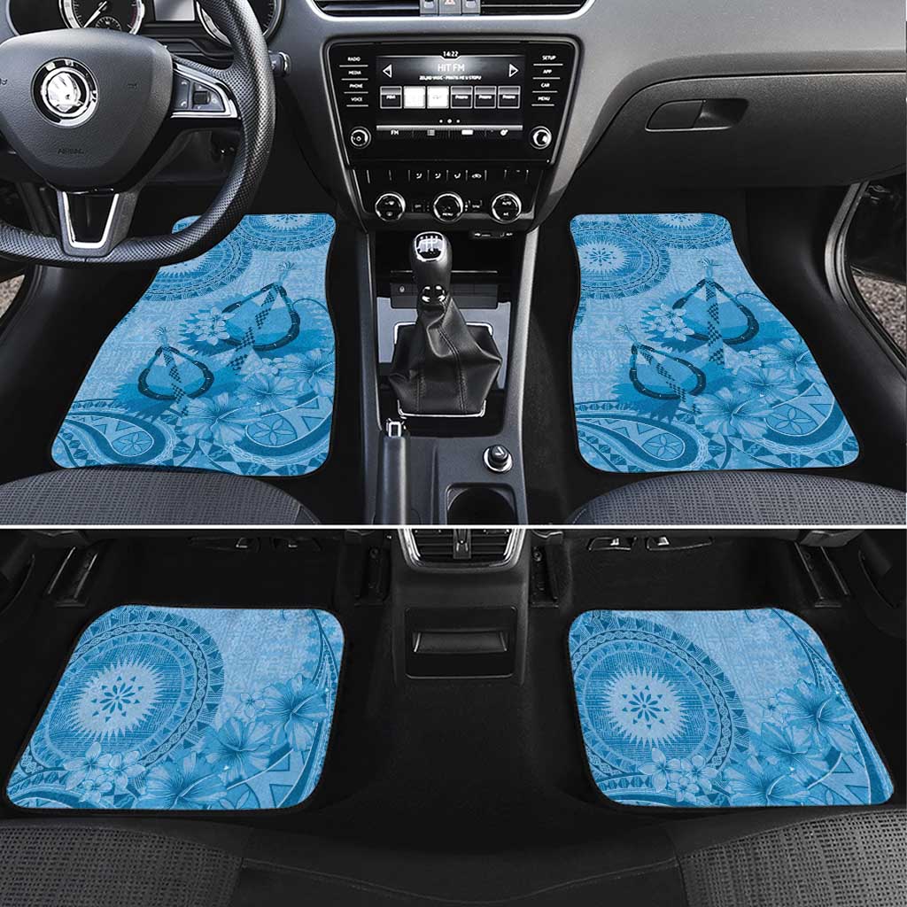 Blue Bula Fiji Car Mats Fijian Dance Fan Tapa Cloth Pattern LT14 Set 4pcs Blue - Polynesian Pride