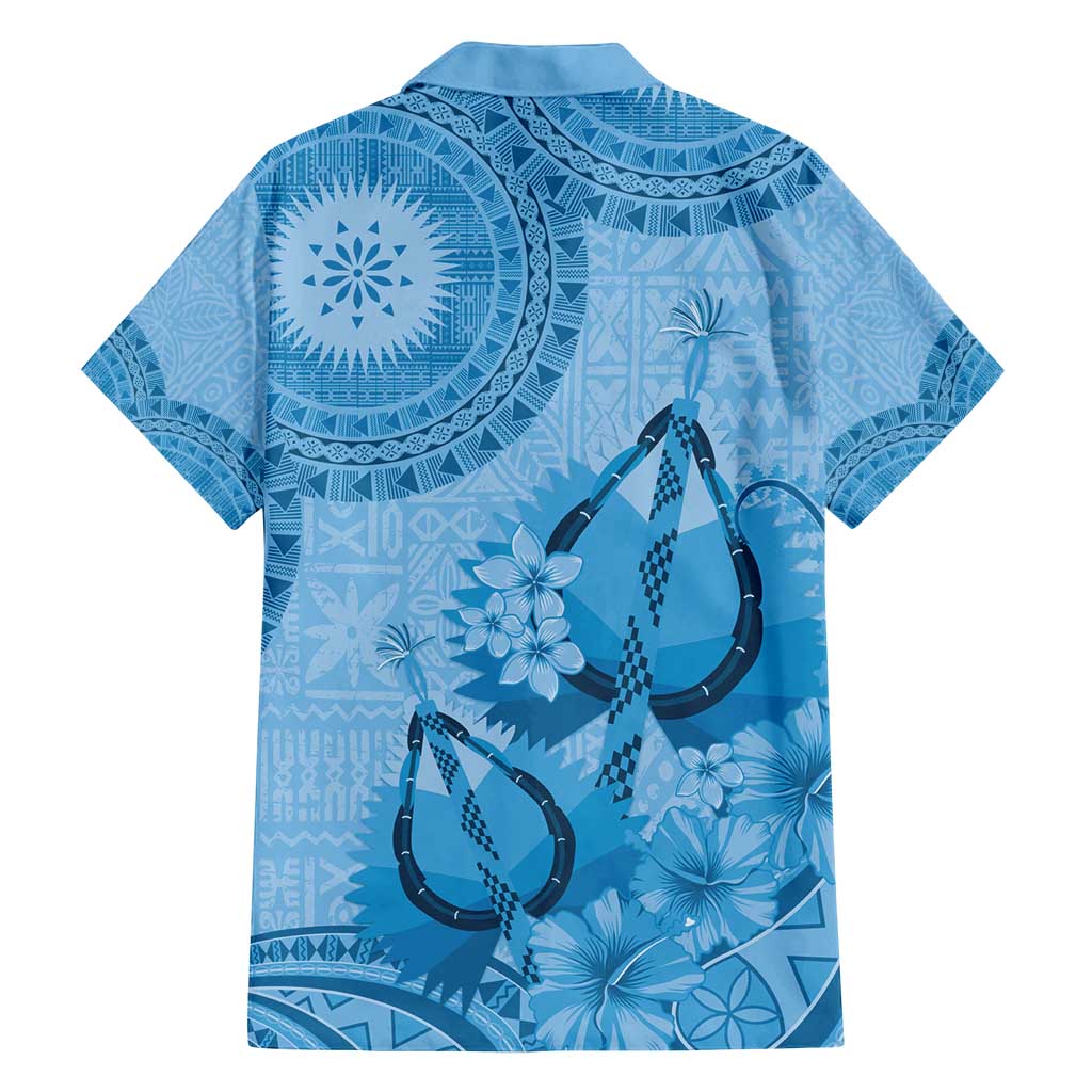 Blue Bula Fiji Family Matching Off Shoulder Maxi Dress and Hawaiian Shirt Fijian Dance Fan Tapa Cloth Pattern