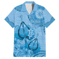 Blue Bula Fiji Family Matching Off Shoulder Short Dress and Hawaiian Shirt Fijian Dance Fan Tapa Cloth Pattern