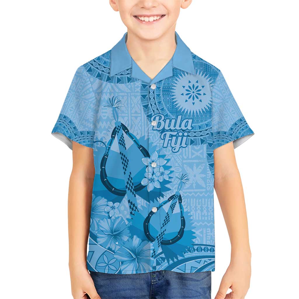 Blue Bula Fiji Family Matching Tank Maxi Dress and Hawaiian Shirt Fijian Dance Fan Tapa Cloth Pattern