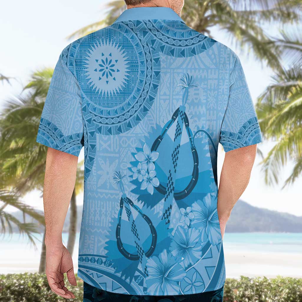 Blue Bula Fiji Hawaiian Shirt Fijian Dance Fan Tapa Cloth Pattern