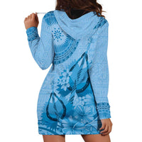 Blue Bula Fiji Hoodie Dress Fijian Dance Fan Tapa Cloth Pattern LT14 - Polynesian Pride