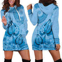 Blue Bula Fiji Hoodie Dress Fijian Dance Fan Tapa Cloth Pattern LT14 - Polynesian Pride