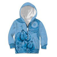 Blue Bula Fiji Kid Hoodie Fijian Dance Fan Tapa Cloth Pattern