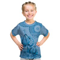 Blue Bula Fiji Kid T Shirt Fijian Dance Fan Tapa Cloth Pattern