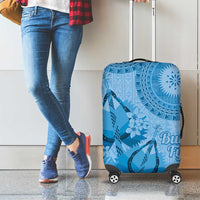 Blue Bula Fiji Luggage Cover Fijian Dance Fan Tapa Cloth Pattern