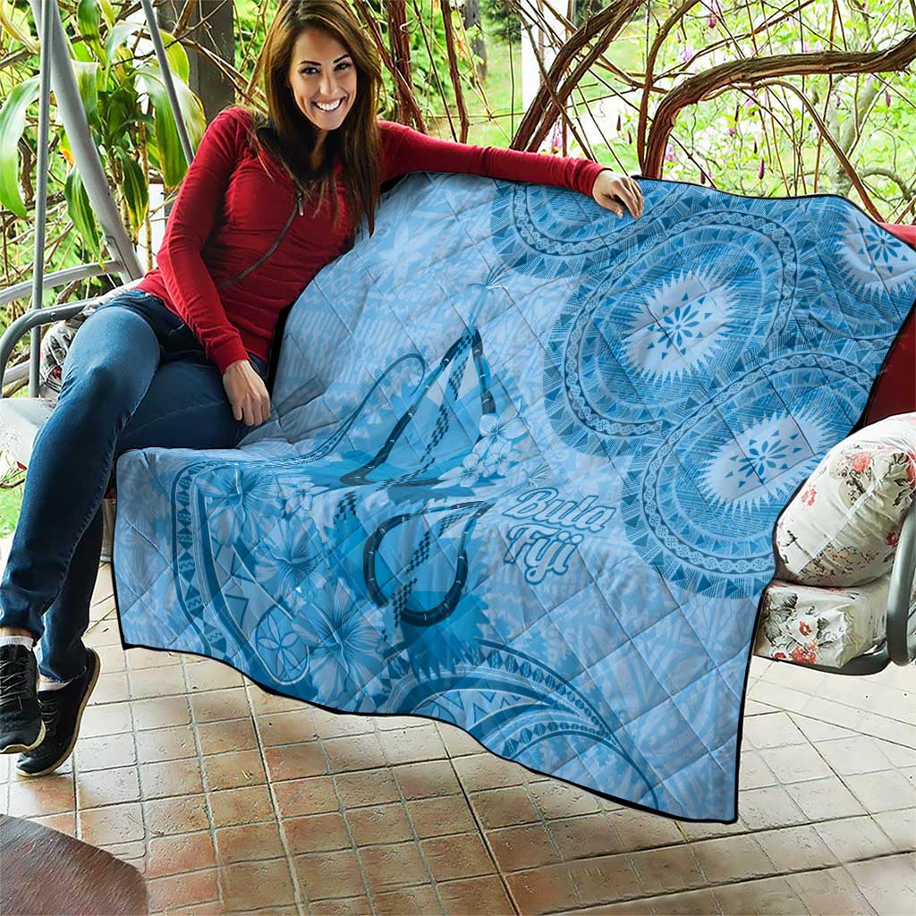 Blue Bula Fiji Quilt Fijian Dance Fan Tapa Cloth Pattern