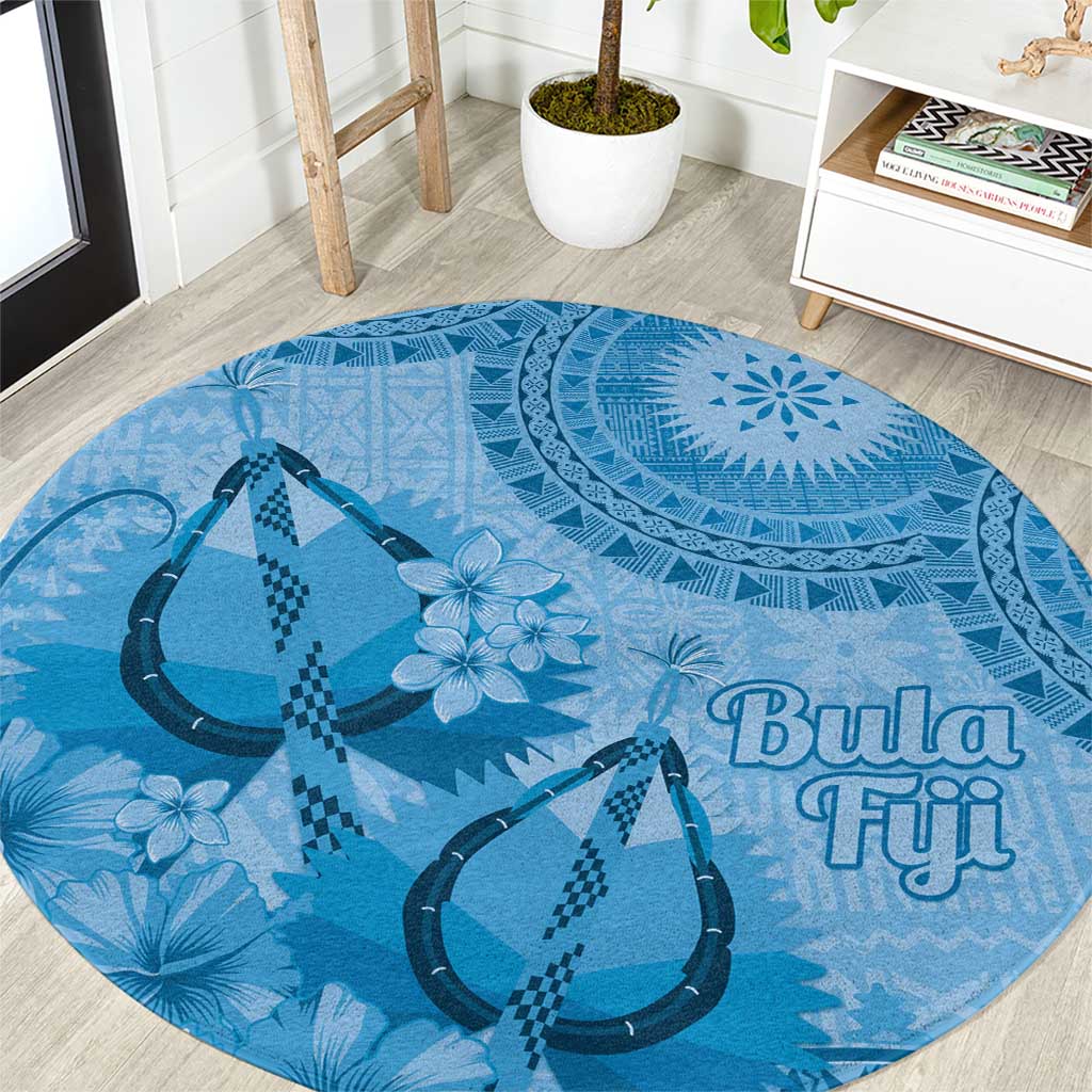 Blue Bula Fiji Round Carpet Fijian Dance Fan Tapa Cloth Pattern