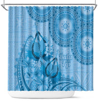 Blue Bula Fiji Shower Curtain Fijian Dance Fan Tapa Cloth Pattern