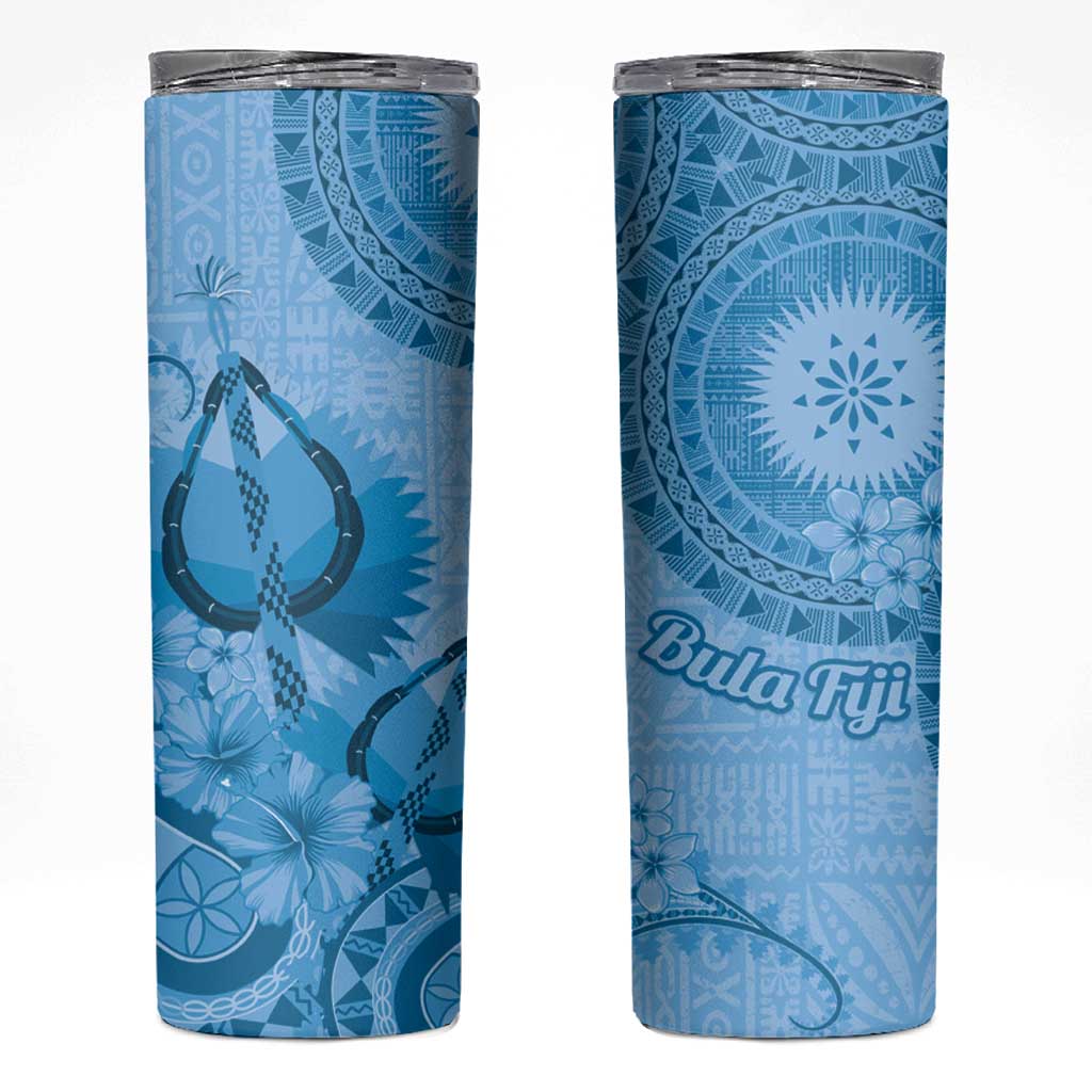 Blue Bula Fiji Skinny Tumbler Fijian Dance Fan Tapa Cloth Pattern LT14 Blue - Polynesian Pride