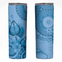Blue Bula Fiji Skinny Tumbler Fijian Dance Fan Tapa Cloth Pattern LT14 Blue - Polynesian Pride