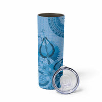 Blue Bula Fiji Skinny Tumbler Fijian Dance Fan Tapa Cloth Pattern LT14 - Polynesian Pride