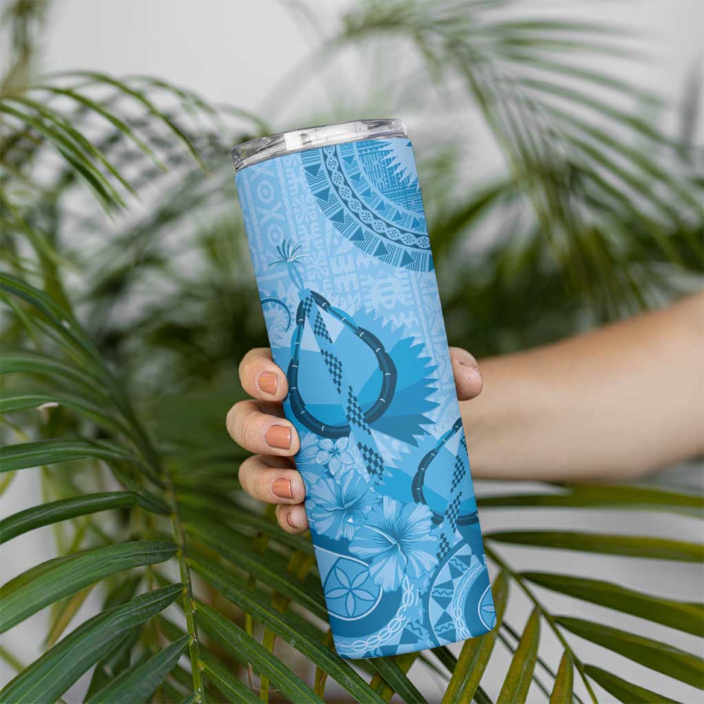 Blue Bula Fiji Skinny Tumbler Fijian Dance Fan Tapa Cloth Pattern LT14 - Polynesian Pride