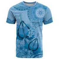 Blue Bula Fiji T Shirt Fijian Dance Fan Tapa Cloth Pattern
