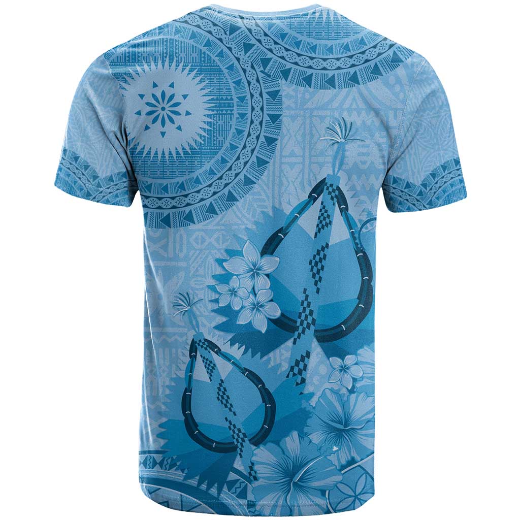 Blue Bula Fiji T Shirt Fijian Dance Fan Tapa Cloth Pattern