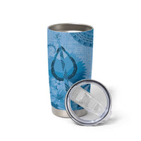 Blue Bula Fiji Tumbler Cup Fijian Dance Fan Tapa Cloth Pattern LT14 - Polynesian Pride