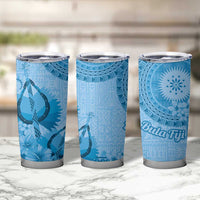 Blue Bula Fiji Tumbler Cup Fijian Dance Fan Tapa Cloth Pattern LT14 - Polynesian Pride
