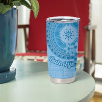 Blue Bula Fiji Tumbler Cup Fijian Dance Fan Tapa Cloth Pattern LT14 - Polynesian Pride