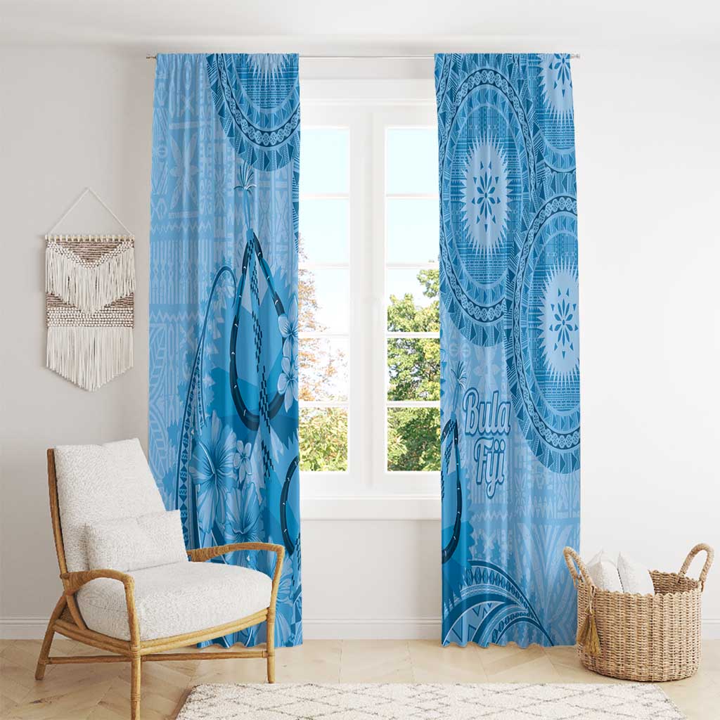 Blue Bula Fiji Window Curtain Fijian Dance Fan Tapa Cloth Pattern LT14 - Polynesian Pride
