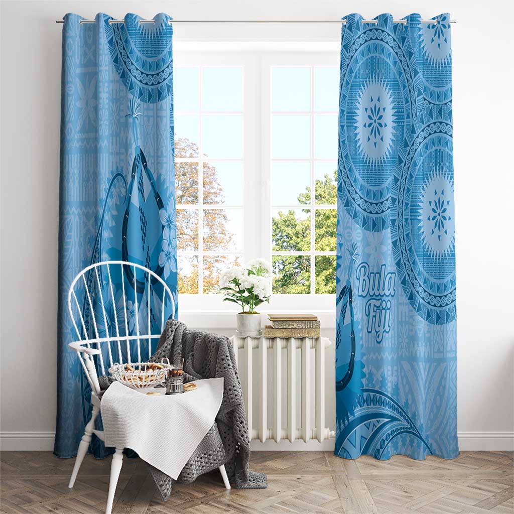 Blue Bula Fiji Window Curtain Fijian Dance Fan Tapa Cloth Pattern LT14 - Polynesian Pride