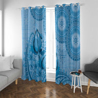 Blue Bula Fiji Window Curtain Fijian Dance Fan Tapa Cloth Pattern LT14 With Grommets Blue - Polynesian Pride
