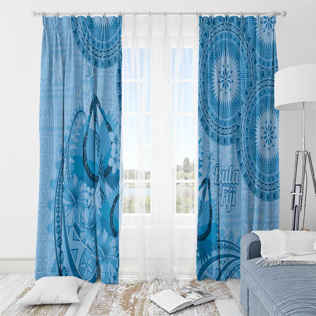 Blue Bula Fiji Window Curtain Fijian Dance Fan Tapa Cloth Pattern LT14 - Polynesian Pride