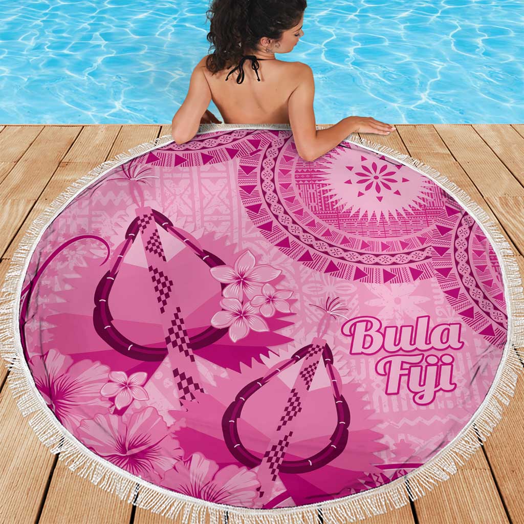 Pink Bula Fiji Beach Blanket Fijian Dance Fan Tapa Cloth Pattern