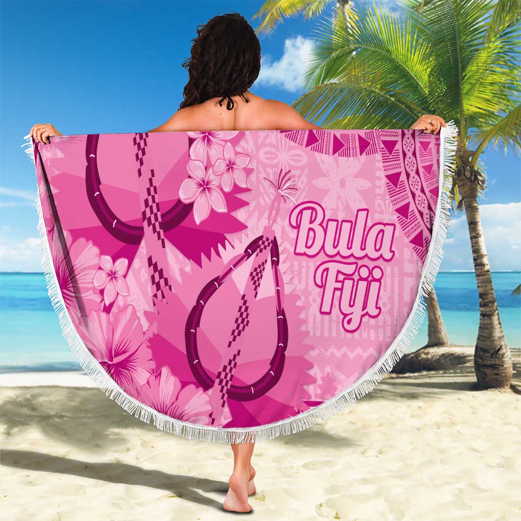 Pink Bula Fiji Beach Blanket Fijian Dance Fan Tapa Cloth Pattern