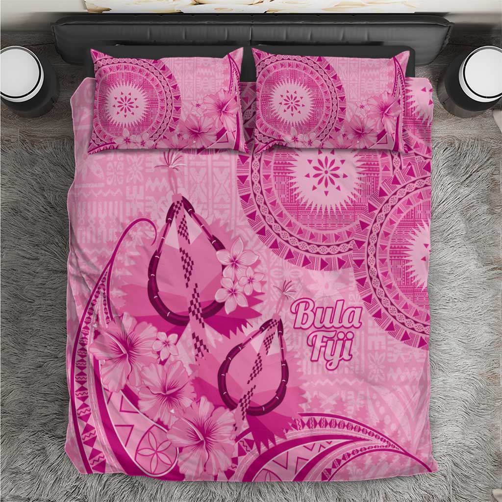Pink Bula Fiji Bedding Set Fijian Dance Fan Tapa Cloth Pattern