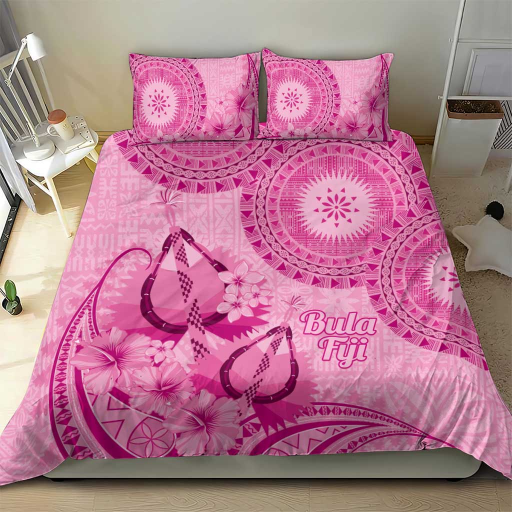 Pink Bula Fiji Bedding Set Fijian Dance Fan Tapa Cloth Pattern