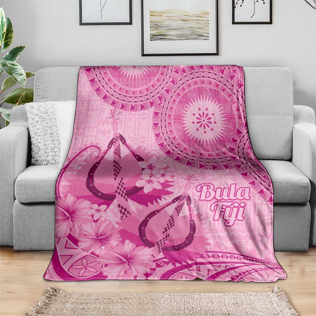 Pink Bula Fiji Blanket Fijian Dance Fan Tapa Cloth Pattern
