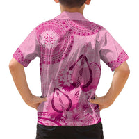 Pink Bula Fiji Family Matching Long Sleeve Bodycon Dress and Hawaiian Shirt Fijian Dance Fan Tapa Cloth Pattern