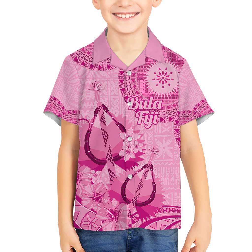 Pink Bula Fiji Family Matching Off Shoulder Maxi Dress and Hawaiian Shirt Fijian Dance Fan Tapa Cloth Pattern