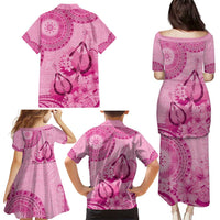 Pink Bula Fiji Family Matching Puletasi and Hawaiian Shirt Fijian Dance Fan Tapa Cloth Pattern